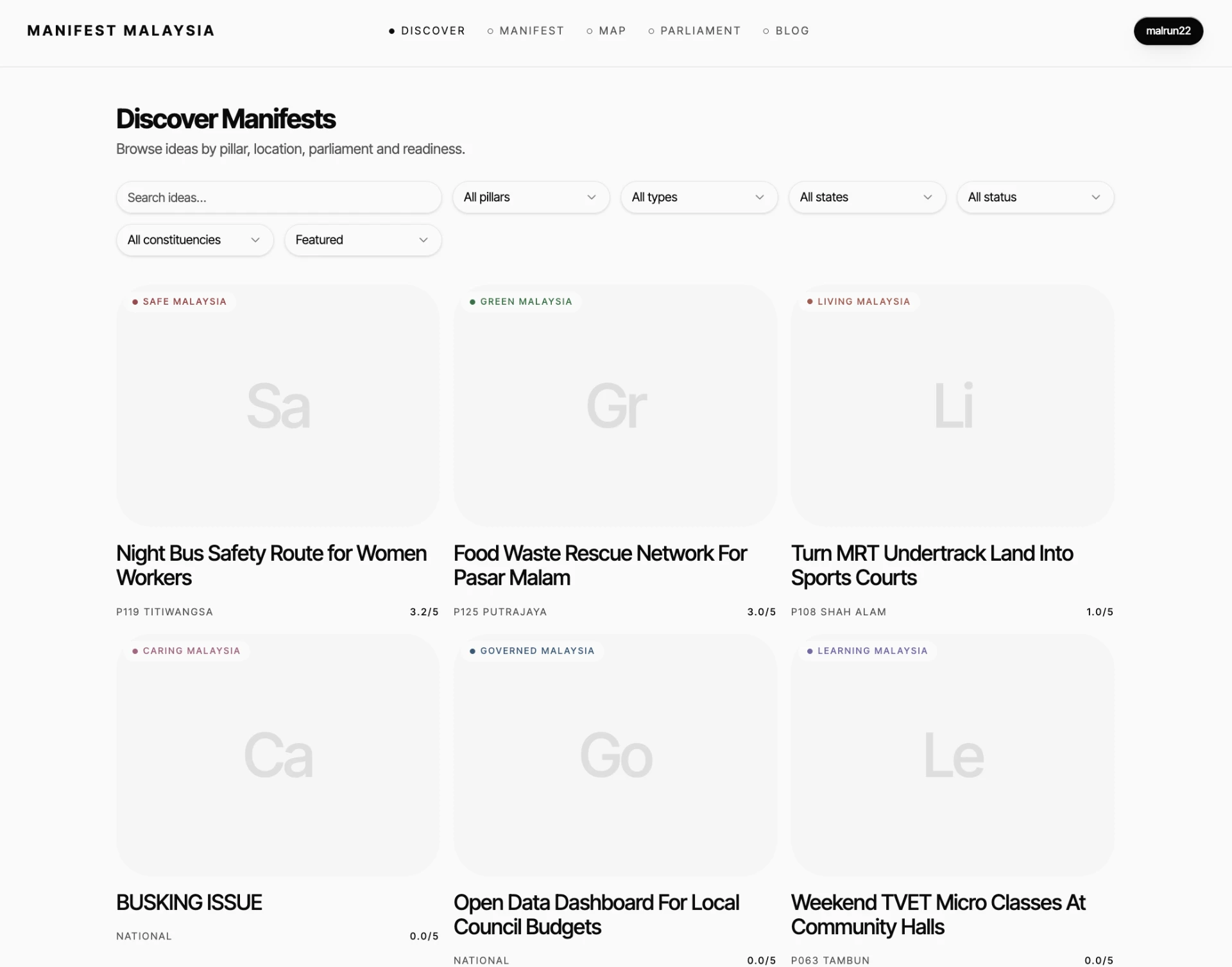 Manifest Malaysia — Discover screen