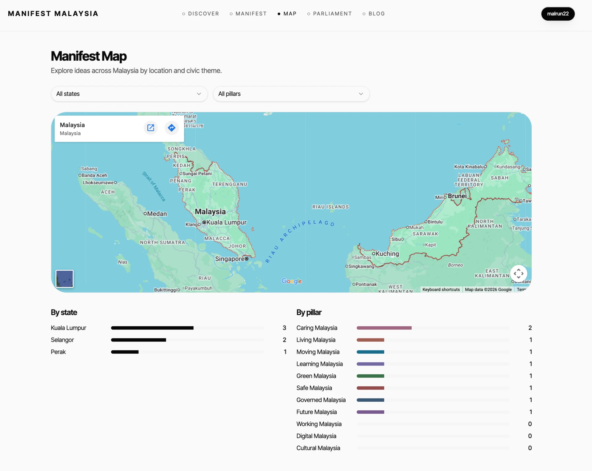 Manifest Malaysia — Map screen